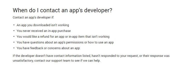 google support team, google play refund