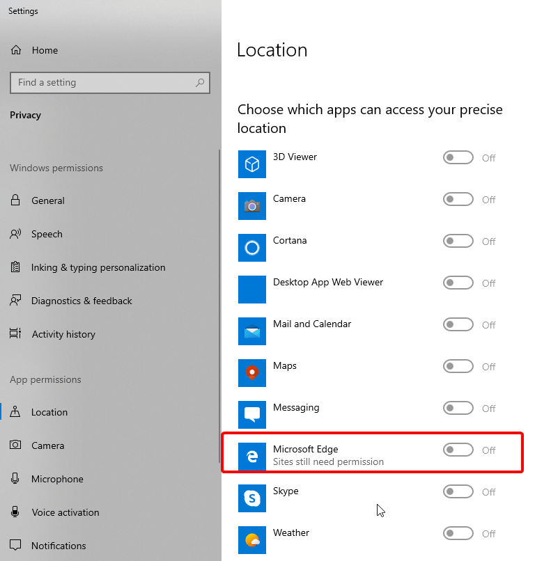 location sharing in Microsoft Edge, browse the web privately