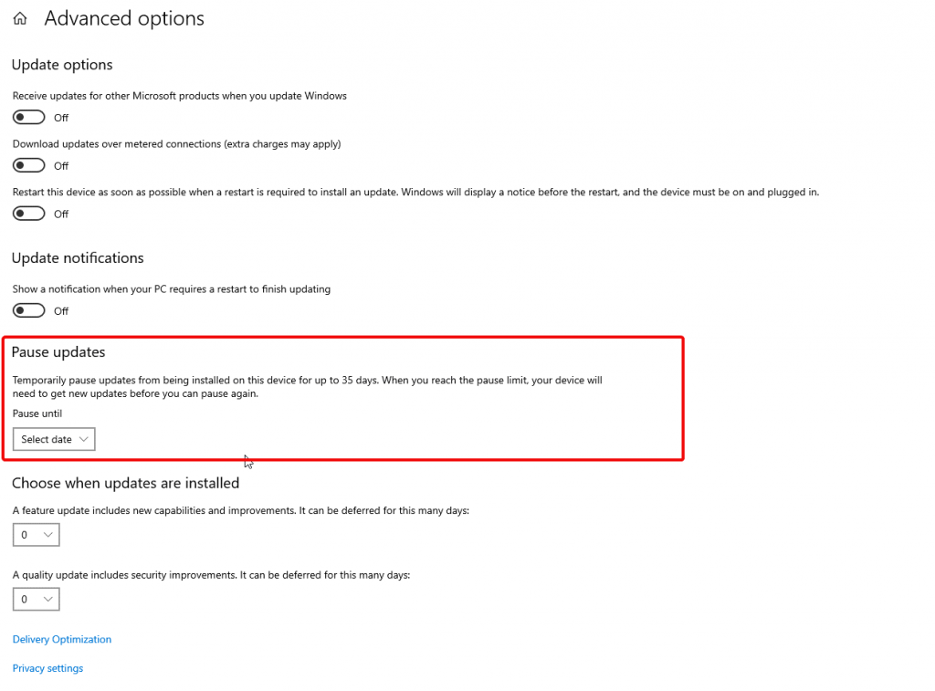 pause updates option in advanced, how to check for windows updates windows 10