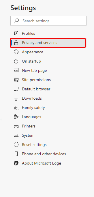 privacy and services in microsoft edge, how to make google my search engine