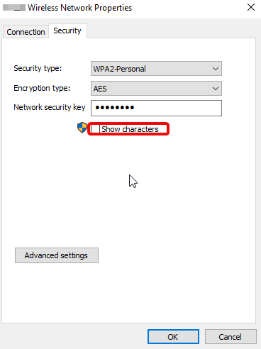 select check box in security tab, how to know Wi-Fi password in windows 10