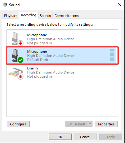 select microphone in sound windows setting, boost microphone volume windows 10