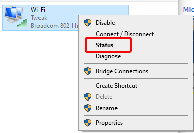 select status on right click in windows 10