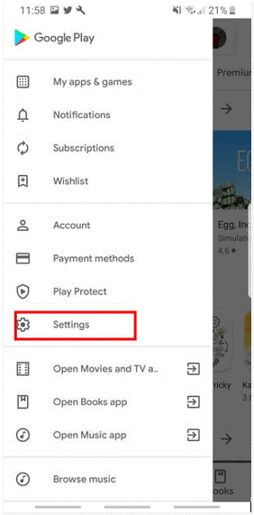 setting in google play