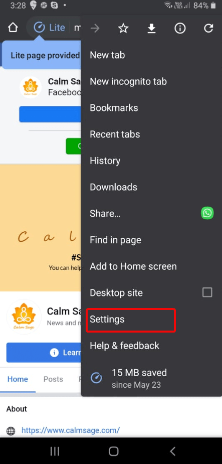 settings in android browser