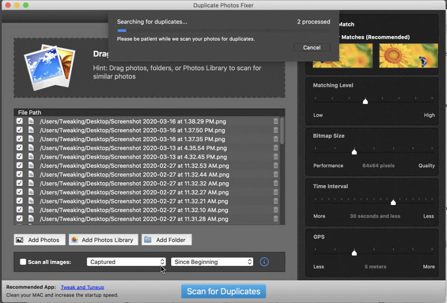 Click Scan for Duplicates
