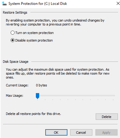 Enable And Disable System Protection