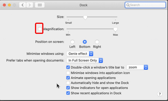 Magnification in mac setting