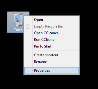 Recycle Bin icon on your desktop and choose Properties