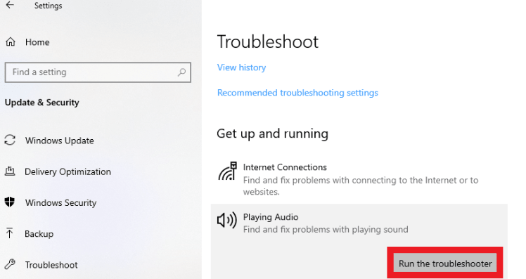 Run Audio Troubleshooter in Windows 10, audio out of sync windows 10