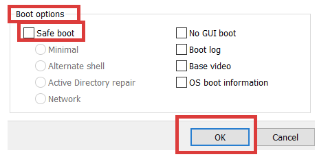 Uncheck the box for Safe Boot