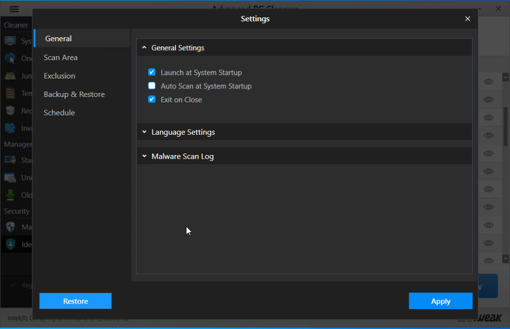 additional setting to set system startup