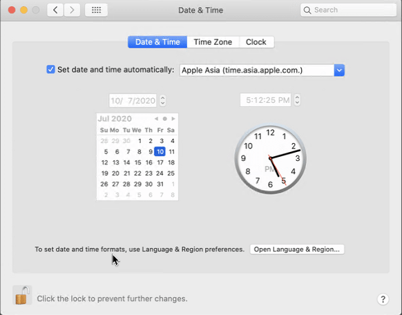 clock tab in macos