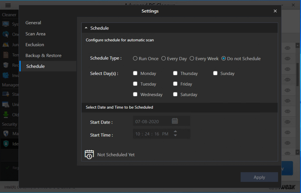 configure schedule automatic scan