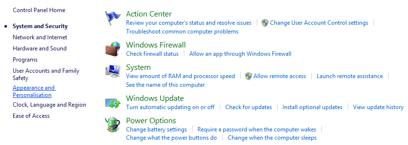 control panel in windows
