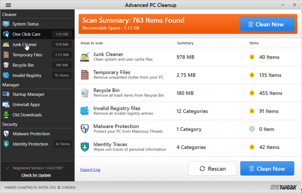 detect traces in advanced pc cleanup