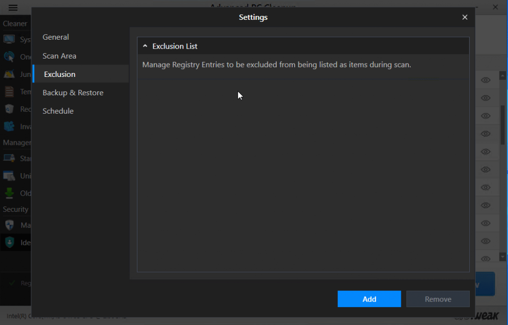 exclusion list in advanced pc cleanup
