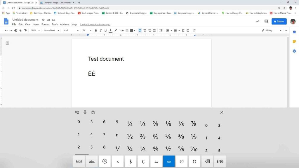 hovering the mouse over the bottom-left key in windows 10