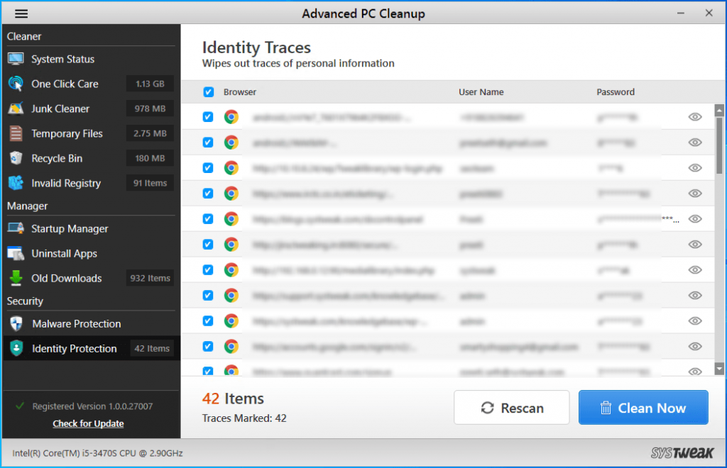 identity traces in advanced pc cleanup