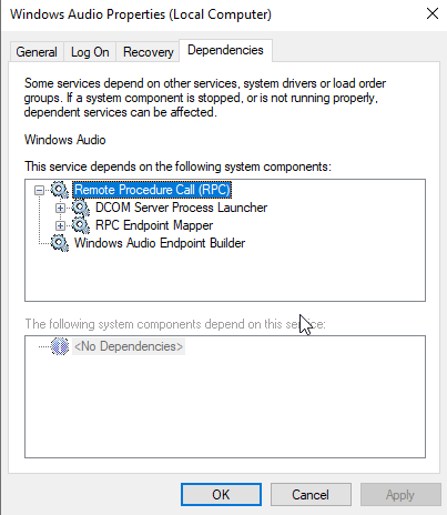 Windows audio service not running