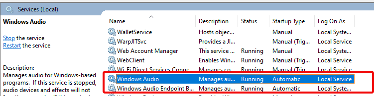 the audio service is not running Windows 10