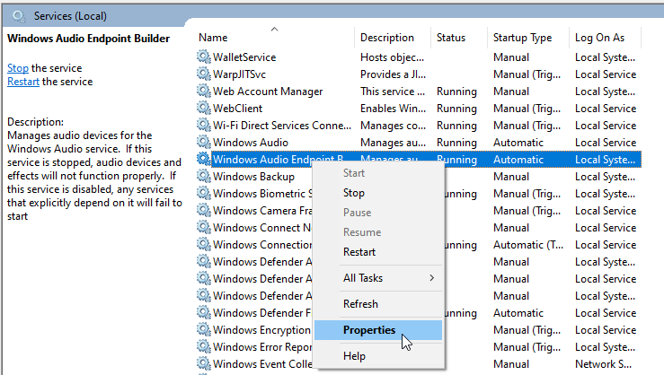 audio service is not running