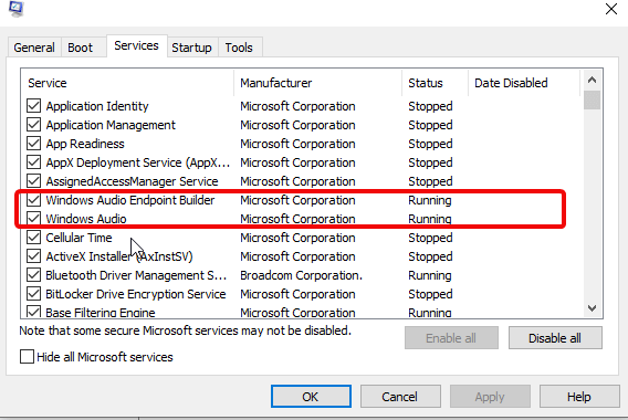 Windows audio service not running