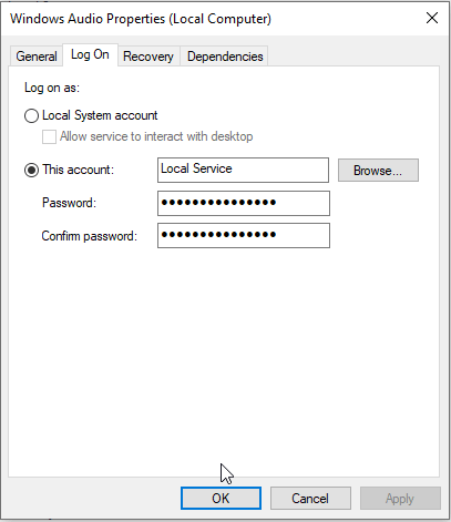 audio service is not running