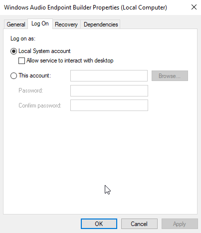 windows 10 audio service not running