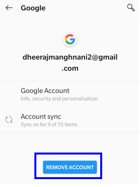 remove google account, error code 910