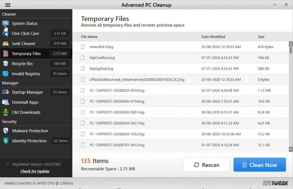 remove temporary files with advanced pc cleanup