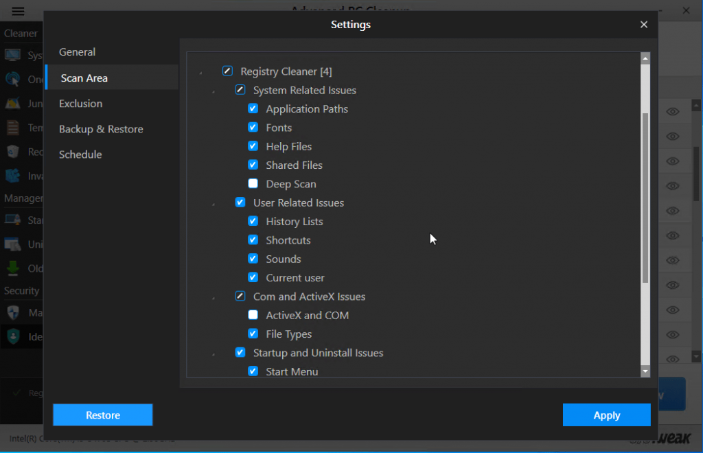 scan invalid registry in advance pc cleanup