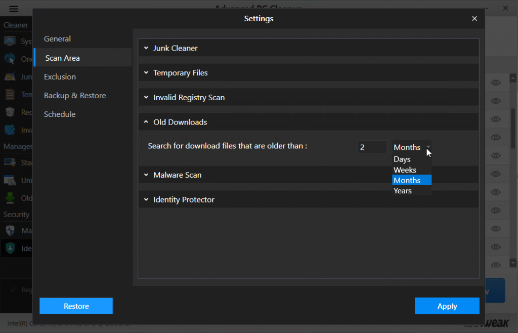 scan older downloads with advanced pc cleanup