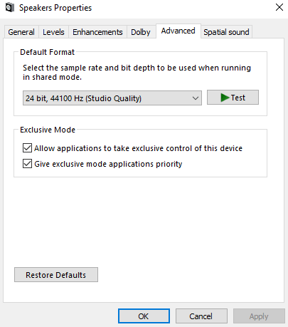 speaker property in window 10, windows 10 audio lag