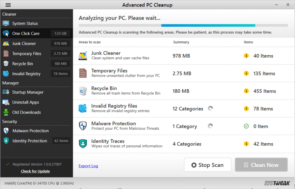 one click care of pc, advanced pc cleanup