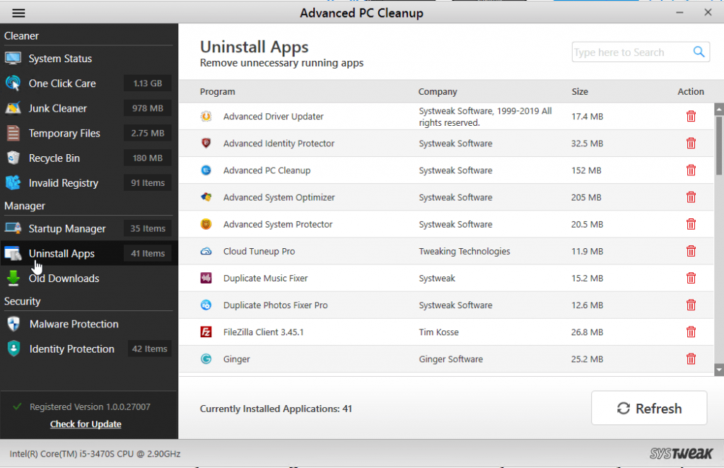 uninstall apps with advanced pc cleanup