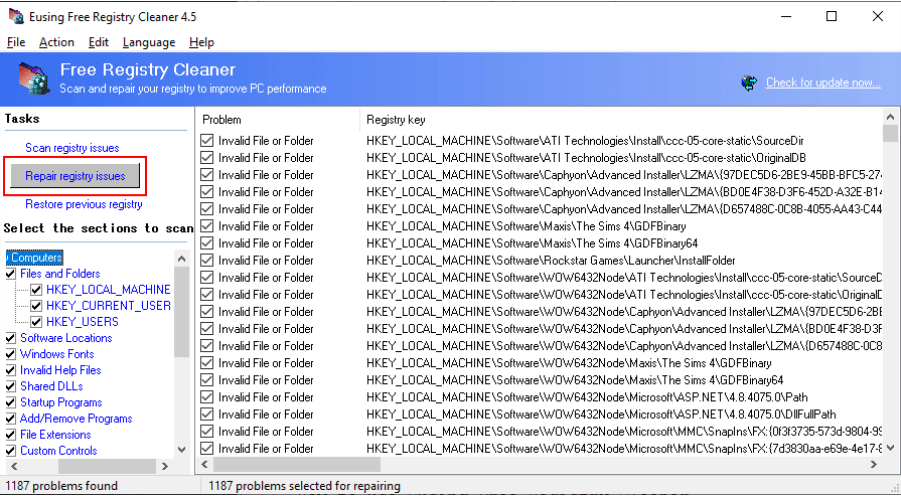 Eusing Free Registry Cleaner