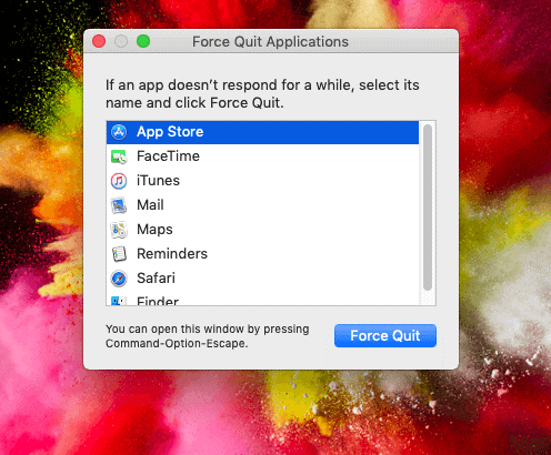 Force Quit option in the drop-down menu