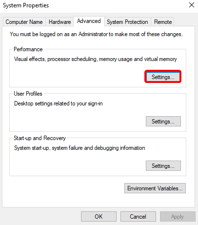Performance click Settings