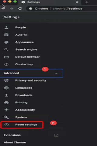 Reset settings