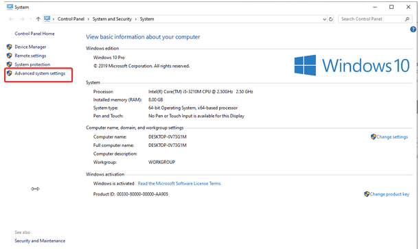 Click Advanced system settings