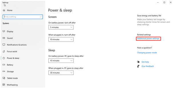 Click Additional power settings