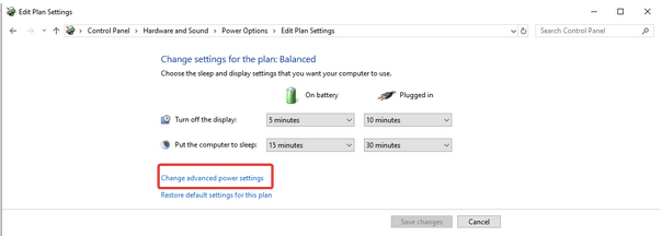 Change advanced power settings