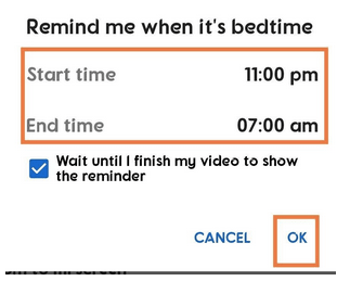 bed to limit YouTube time