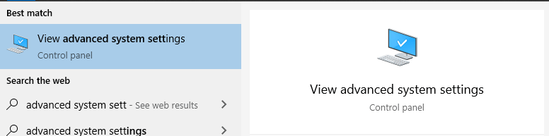 advanced system settings of windows