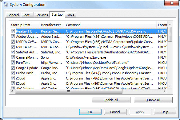 startup services Windows 10
