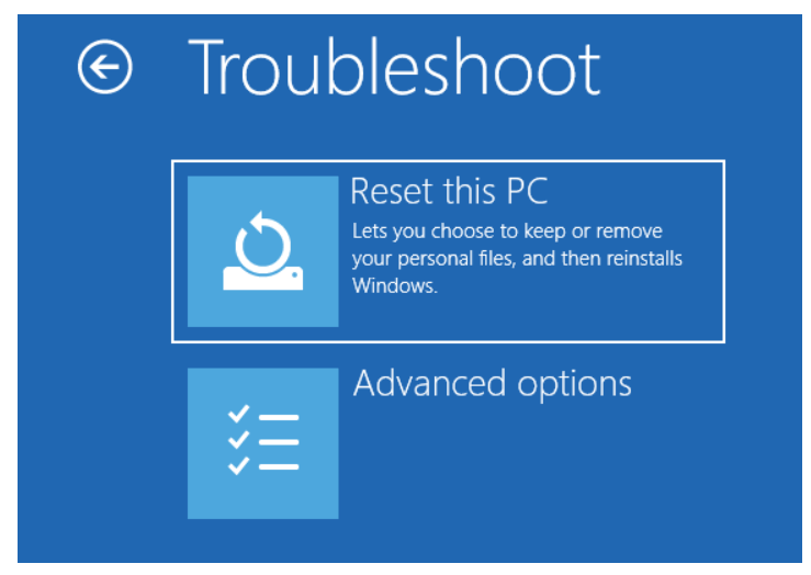 Reset PC Windows 10
