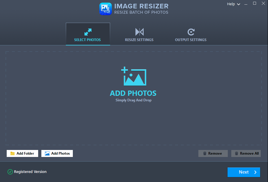 Image Resizer front screen