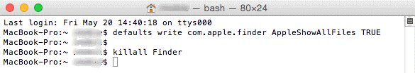 Launch Terminal in your mac, show hidden files mac macos