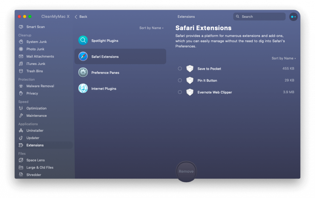 removing safari extensions